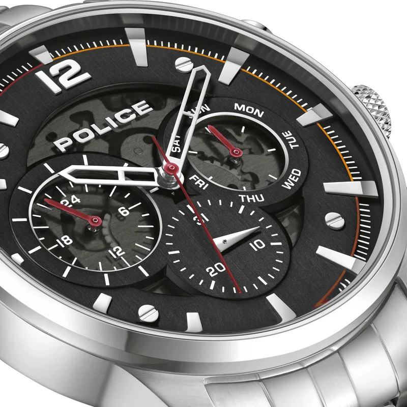 Police Driver II PEWGK0040205 Herrenuhr Silber • Multifunktionswerk • Edelstahlarmband