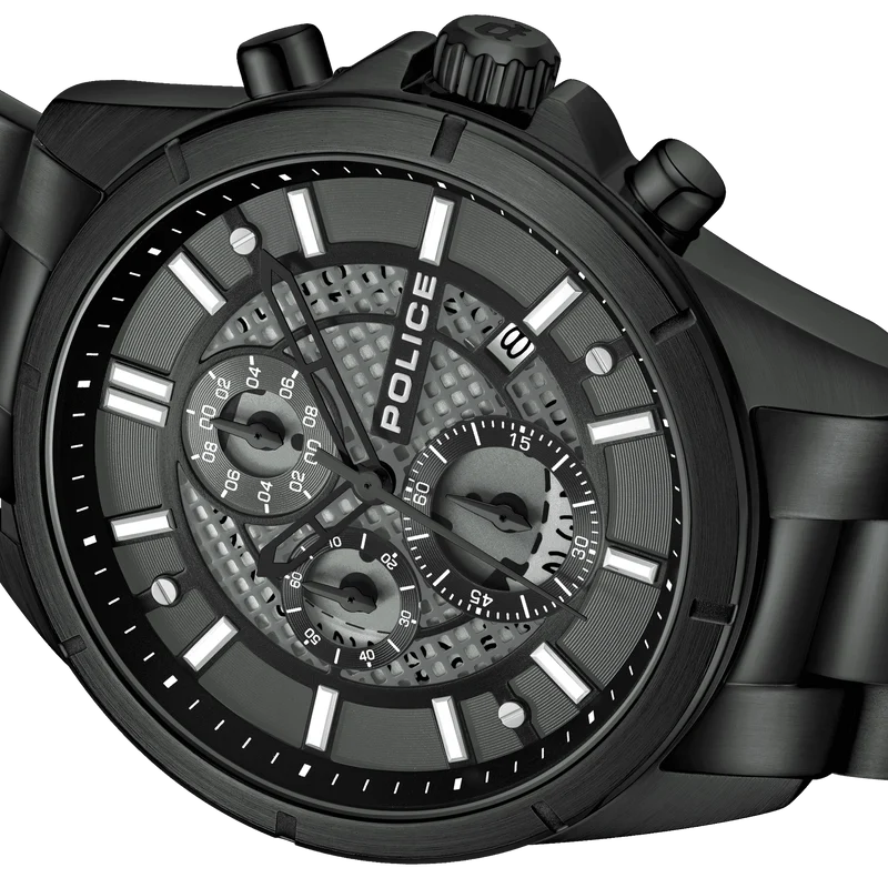 Police Burbank PEWGI0054004 Herrenuhr Schwarz • Chronograph • Metallarmband