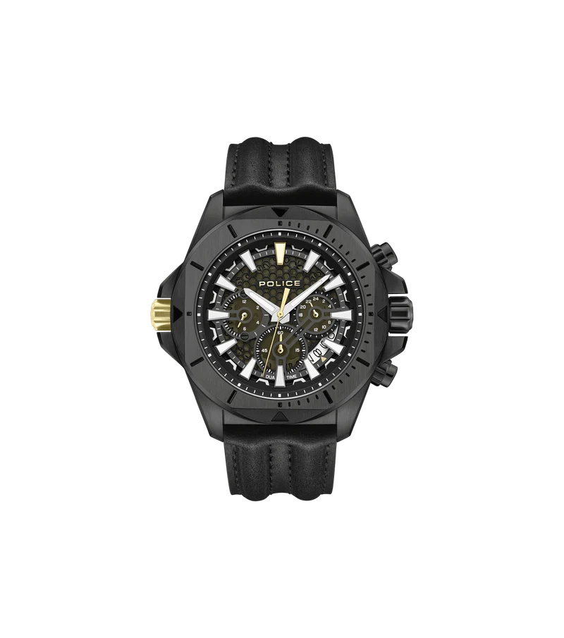 Police Electrical PEWGF0054503 Herrenuhr Schwarz • Multifunktion • Lederband