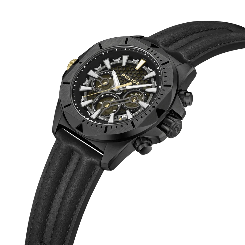 Police Electrical PEWGF0054503 Herrenuhr Schwarz • Multifunktion • Lederband