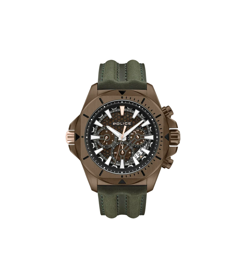 Police Electrical PEWGF0054502 Herrenuhr Stahl • Multifunktion • Khaki Lederarmband