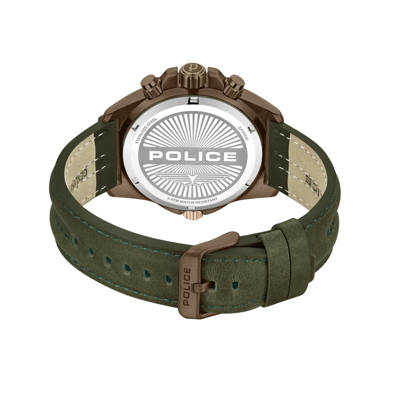 Police Electrical PEWGF0054502 Herrenuhr Stahl • Multifunktion • Khaki Lederarmband