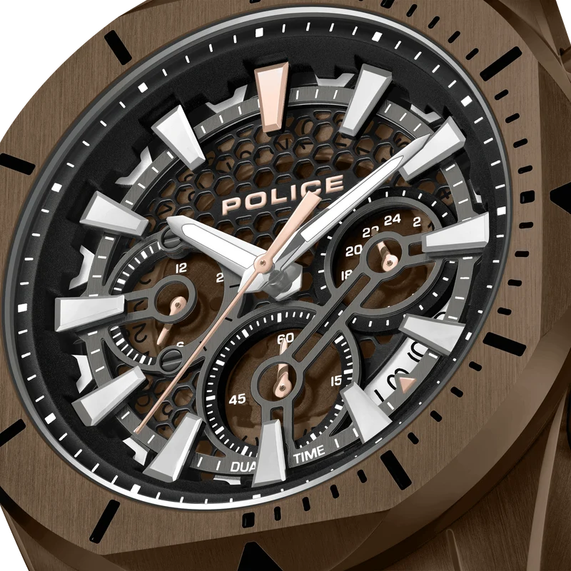 Police Electrical PEWGF0054502 Herrenuhr Stahl • Multifunktion • Khaki Lederarmband