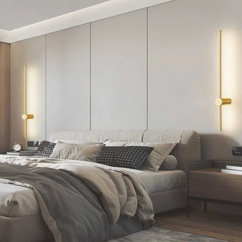 Lineaire Wandlamp Aluminium Goud 60-100cm Sfeervol LED Slaapkamer Woonkamer Modern Scandinavisch Design | Sansoti