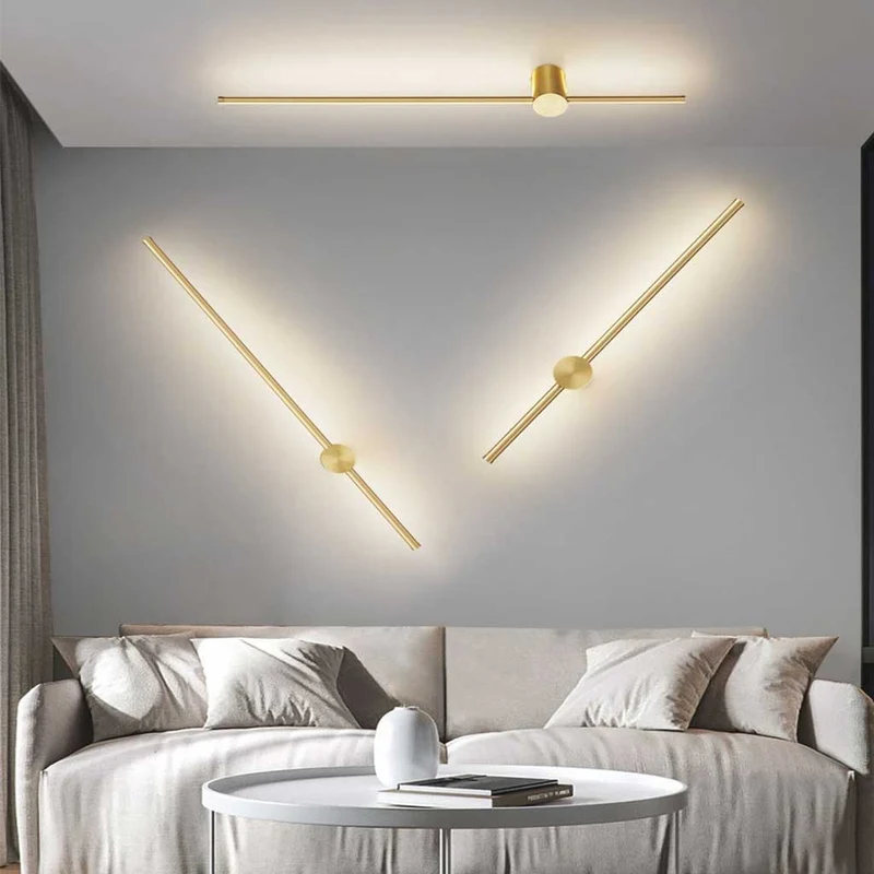 Lineaire Wandlamp Aluminium Goud 60-100cm Sfeervol LED Slaapkamer Woonkamer Modern Scandinavisch Design | Sansoti