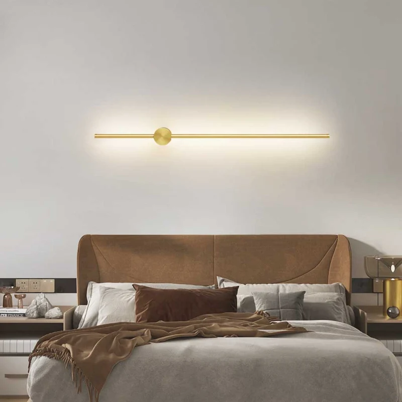 Lineaire Wandlamp Aluminium Goud 60-100cm Sfeervol LED Slaapkamer Woonkamer Modern Scandinavisch Design | Sansoti