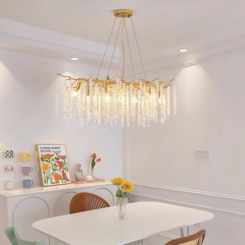 Kristallen Kroonluchter met Wilgentakken Design Plafondlamp Goud Aluminium LED Verstelbare Lichtkleur Eetkamer | Sansoti