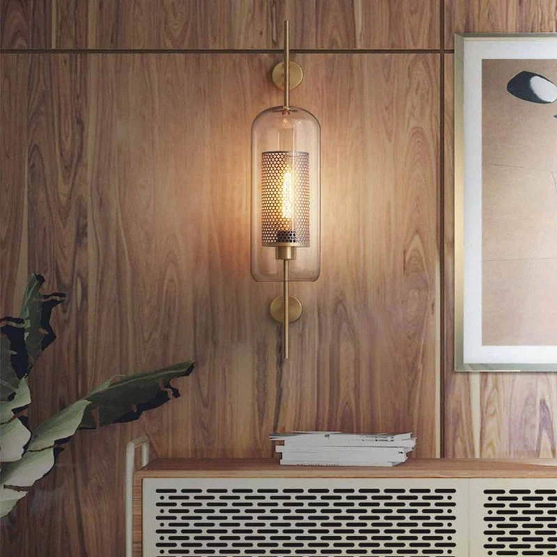 Wandlamp Glazen Cilinder met Geperforeerde Messing Kap Modern Design Warm Licht Sfeerverlichting Woonkamer | Sansoti
