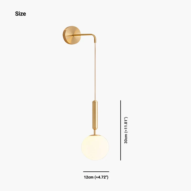 Glazen Bol Wandlamp Verstelbaar met Gouden Kabel Slaapkamer Woonkamer Nordic Scandinavisch Design LED | Sansoti