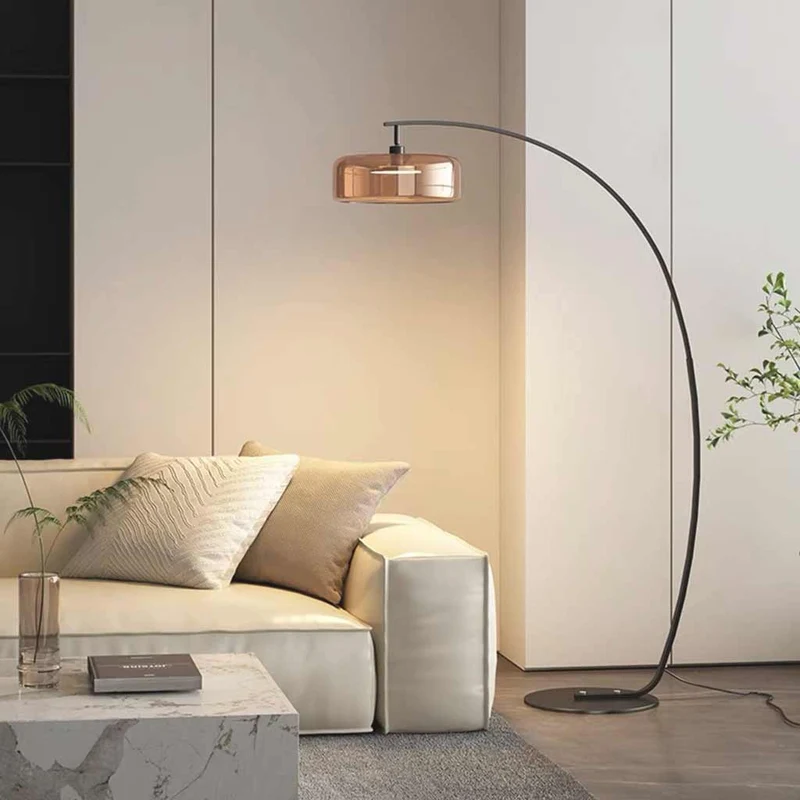 Gebogen Staande Vloerlamp Glazen Kap IJzeren Voet Dimbaar Modern Design Leeslamp Woonkamer Slaapkamer | Sansoti