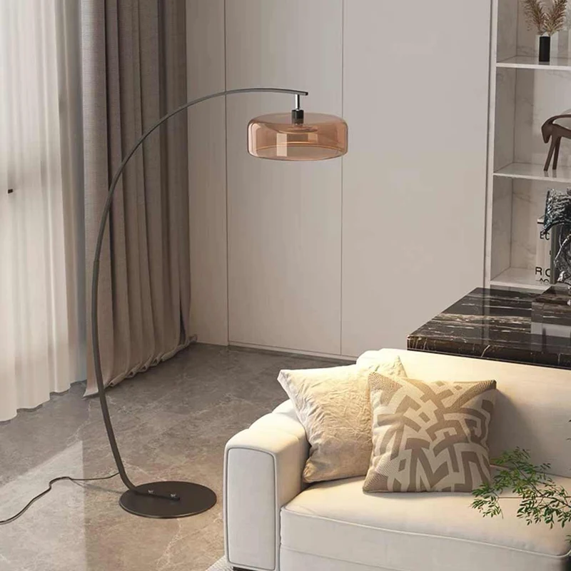 Gebogen Staande Vloerlamp Glazen Kap IJzeren Voet Dimbaar Modern Design Leeslamp Woonkamer Slaapkamer | Sansoti