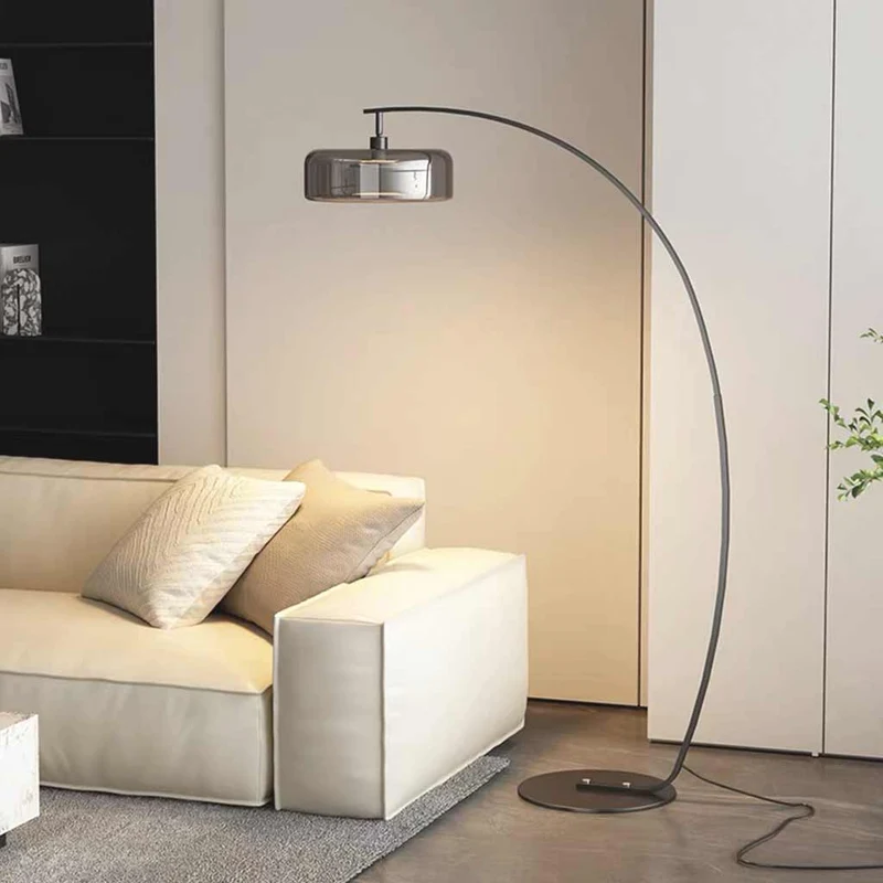 Gebogen Staande Vloerlamp Glazen Kap IJzeren Voet Dimbaar Modern Design Leeslamp Woonkamer Slaapkamer | Sansoti