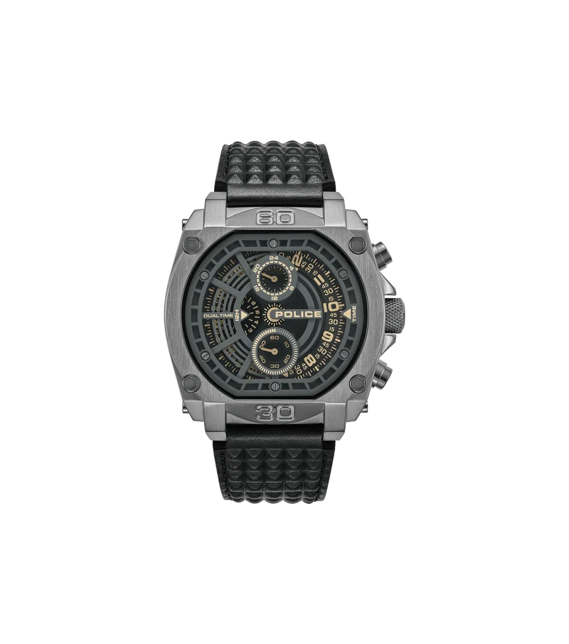Police Norwood PEWGF0040002 Herrenuhr Schwarz • Multifunktions-Chronograph • Lederarmband