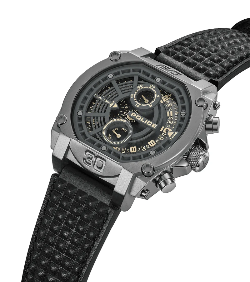 Police Norwood PEWGF0040002 Herrenuhr Schwarz • Multifunktions-Chronograph • Lederarmband
