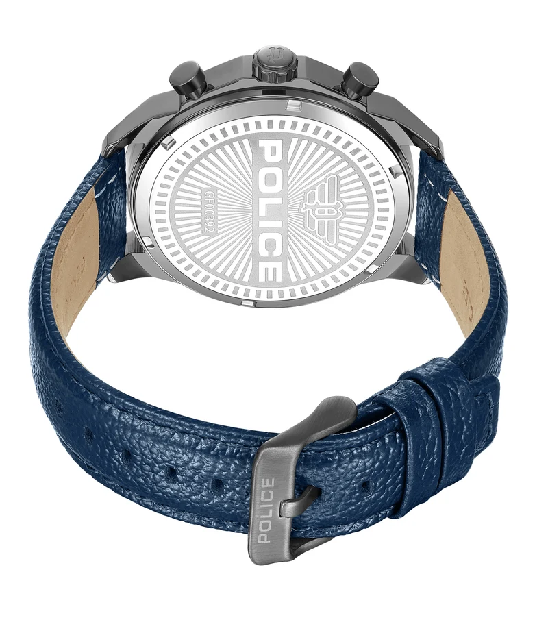 Police Reactor PEWGF0039202 Herrenuhr Blau • Multifunktions-Zifferblatt • Robustes Lederband