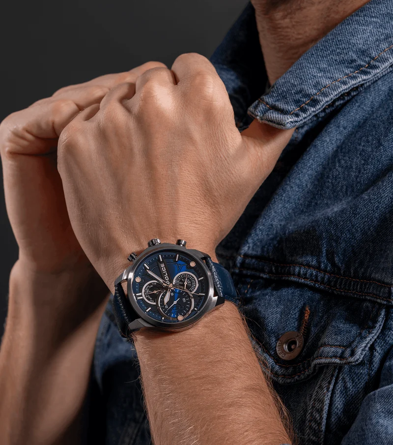 Police Reactor PEWGF0039202 Herrenuhr Blau • Multifunktions-Zifferblatt • Robustes Lederband