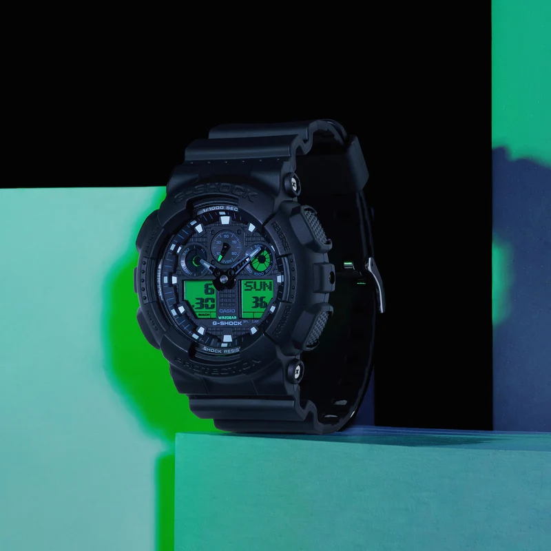 Casio G-Shock GA-100BEG-1AER Herren Armbanduhr Schwarz • Stoßfestes Resingehäuse • 200 m Wasserdichtigkeit
