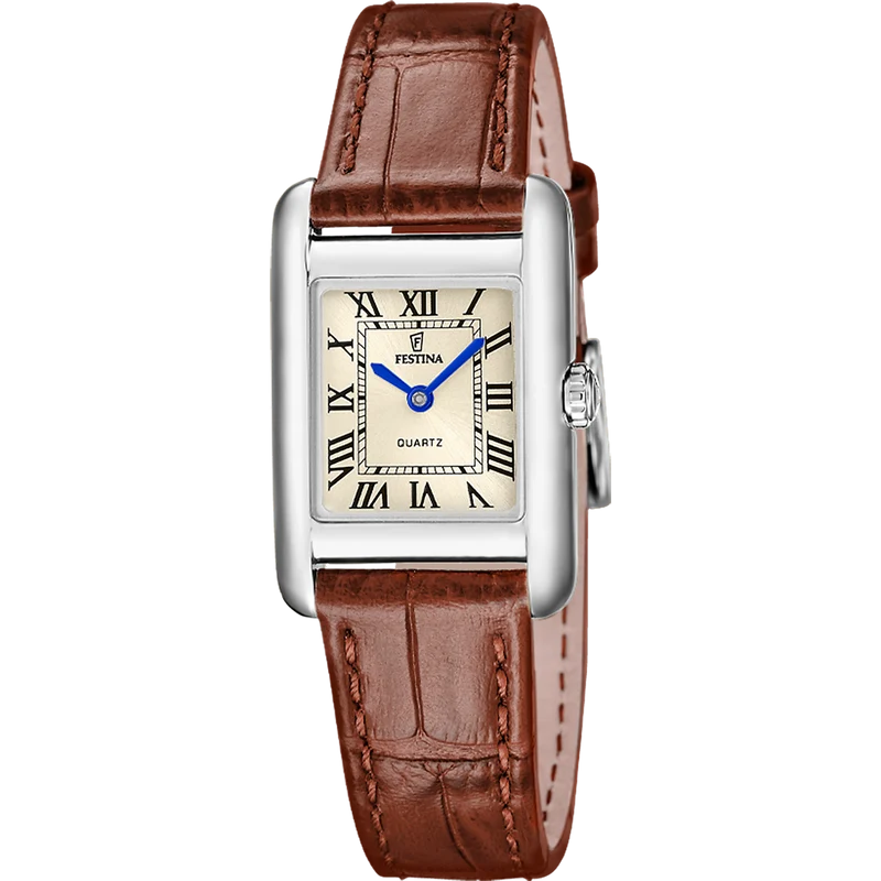 Festina On The Square F20773/2 Damen Armbanduhr • Lederarmband • Goldfarben