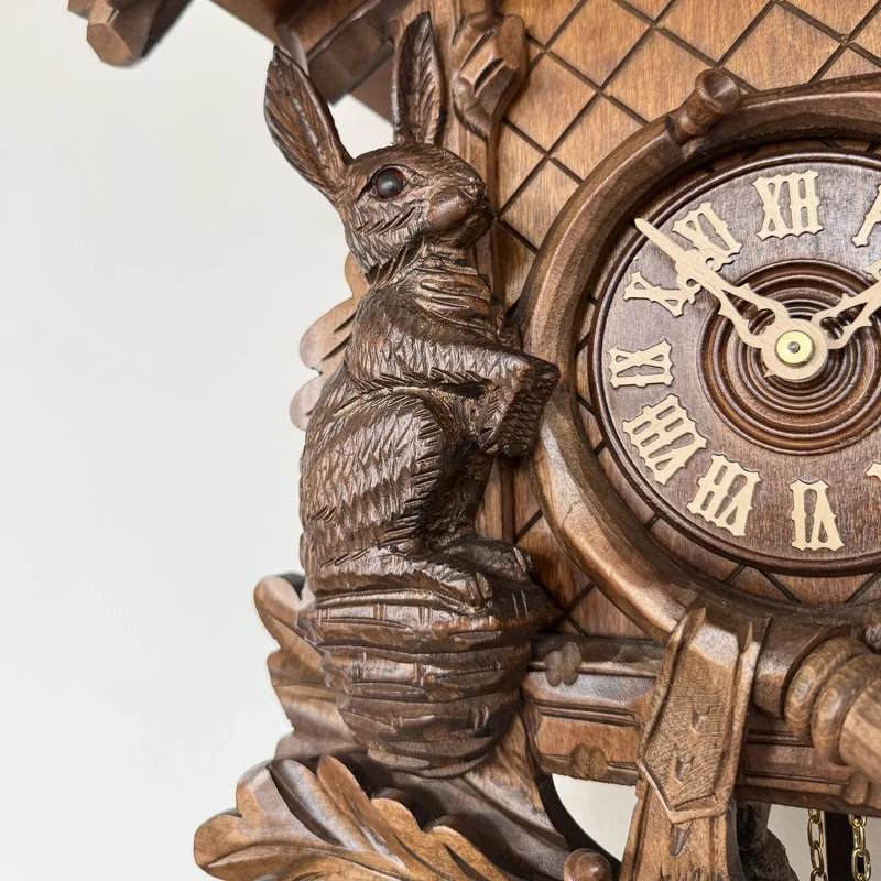 Rombach & Haas Tradition 3550-N Wanduhr Holz (dunkel) • Mechanisches 8-Tage-Werk • Handgeschnitzte Schwarzwälder Kuckucksuhr