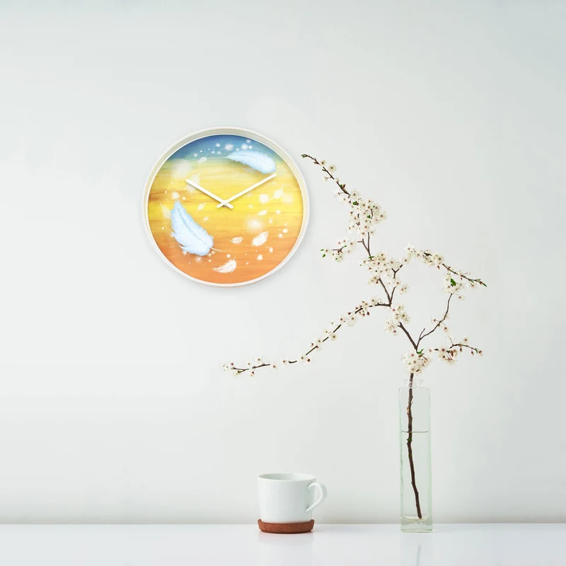 Wall clock 30cm - Silent - Multicolour - Plastic - "Feathers"