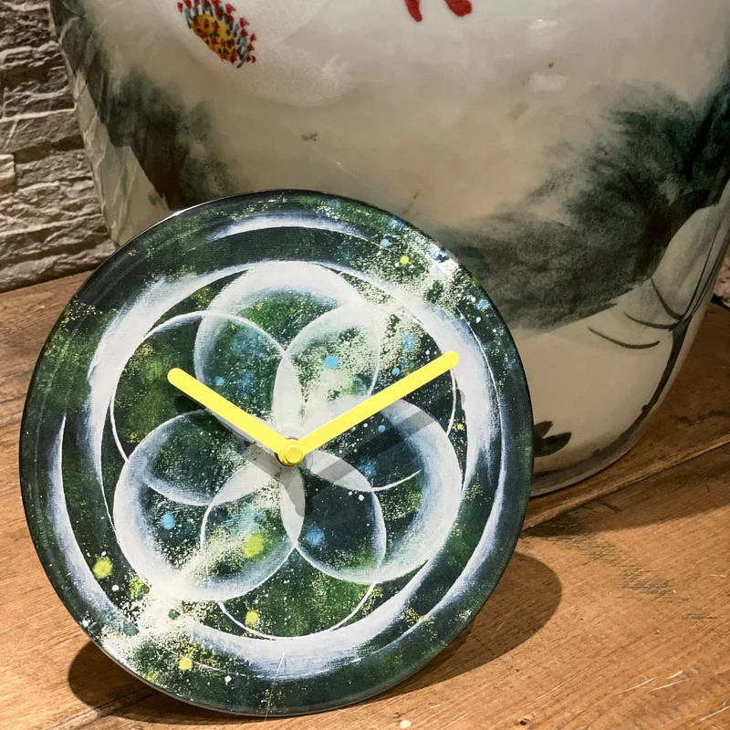 Table/Wall clock 20cm - Silent - Green - Tempered Glass - "Cosmo Table"
