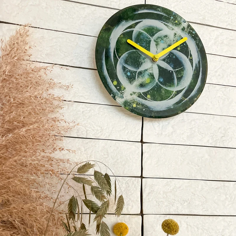 Table/Wall clock 20cm - Silent - Green - Tempered Glass - "Cosmo Table"