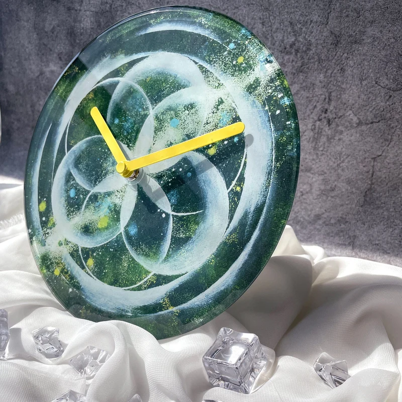 Table/Wall clock 20cm - Silent - Green - Tempered Glass - "Cosmo Table"