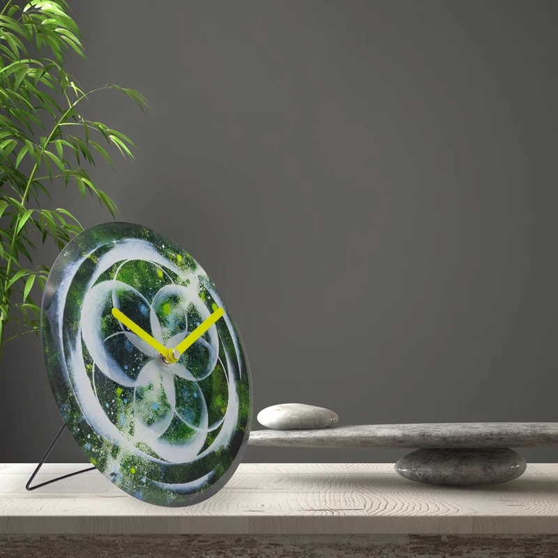 Table/Wall clock 20cm - Silent - Green - Tempered Glass - "Cosmo Table"