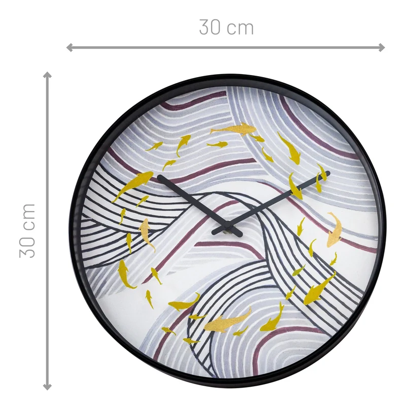 Wall clock 30cm - Silent - Grey - Plastic - "Koi"