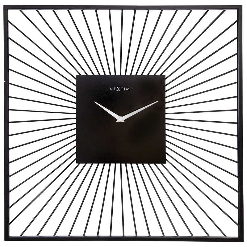 Wall Clock 45x45x15cm - Silent - Black - Metal - "Vasco Square"