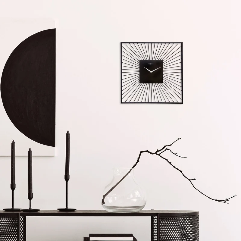 Wall Clock 45x45x15cm - Silent - Black - Metal - "Vasco Square"
