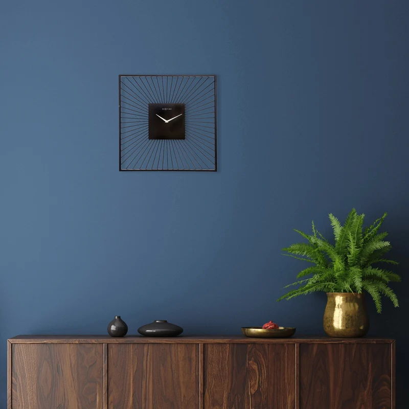 Wall Clock 45x45x15cm - Silent - Black - Metal - "Vasco Square"