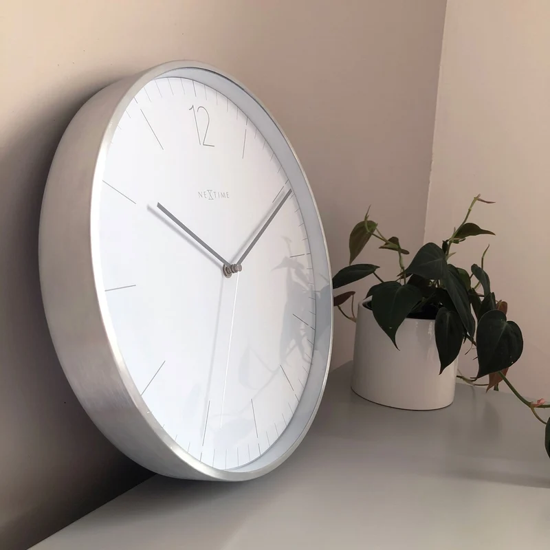 Wall clock - 34 cm - Glass / Metal - Elegant 'Essential Silver'