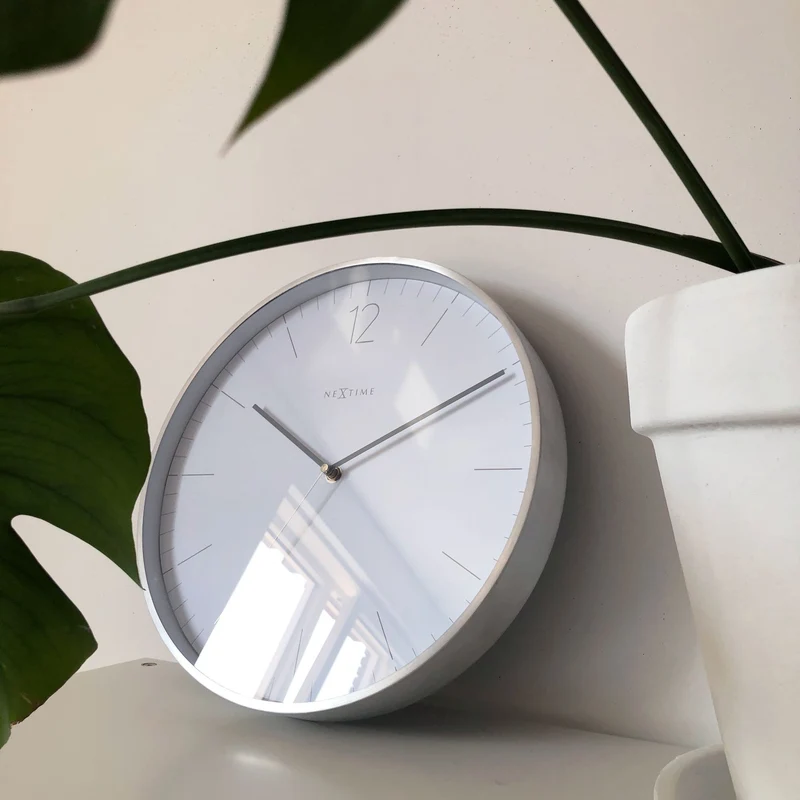 Wall clock - 34 cm - Glass / Metal - Elegant 'Essential Silver'