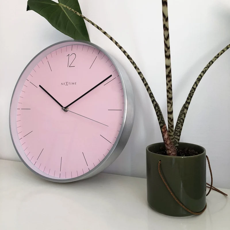 Wall clock - 34 cm - Glass / Metal - Elegant 'Essential Silver'