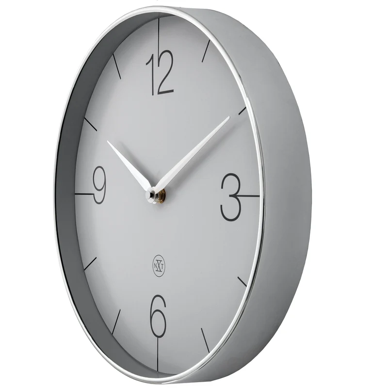 Wall clock 30.5cm-Silent-Gold/Chrome/Grey-Plastic-nXt 'Finesse'