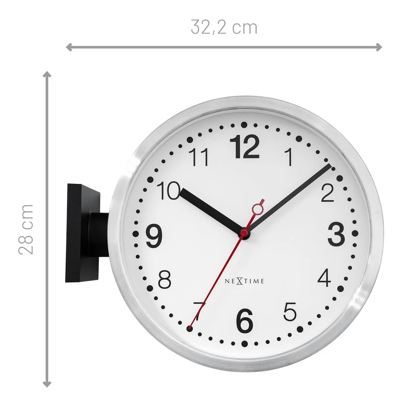 Wall clock 32.3x28x10cm-Silent-White & Black-Aluminium-NeXtime 'Double'
