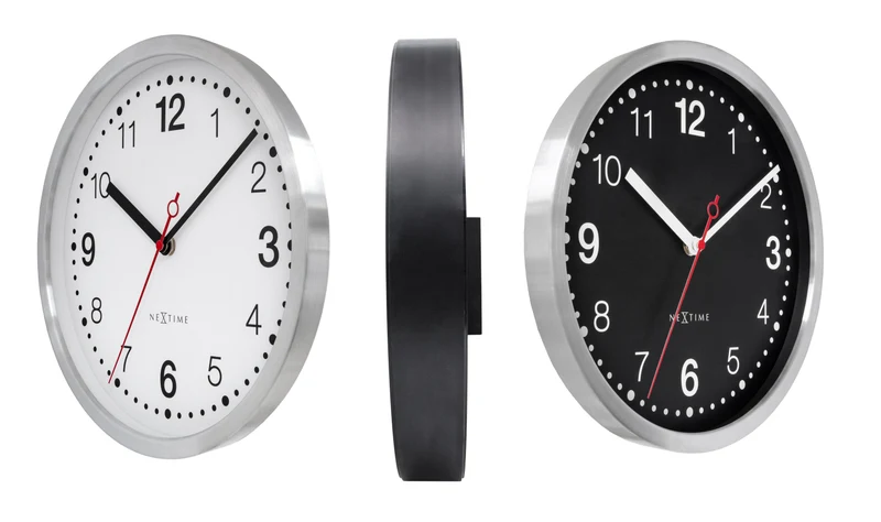 Wall clock 32.3x28x10cm-Silent-White & Black-Aluminium-NeXtime 'Double'