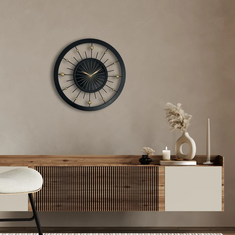 Wall clock 60cm-Silent-Black-Metal-NeXtime 'Orbit'