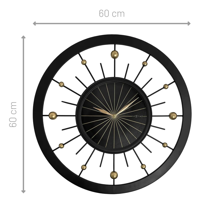 Wall clock 60cm-Silent-Black-Metal-NeXtime 'Orbit'