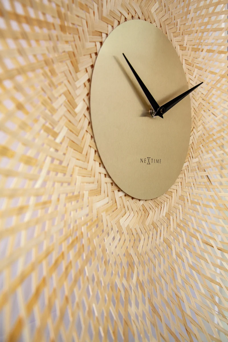 Wall clock 60cm-Silent-Brown/Black-Bamboo-NeXtime 'Vortex'