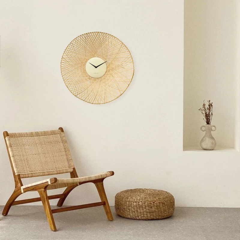 Wall clock 60cm-Silent-Brown/Black-Bamboo-NeXtime 'Vortex'