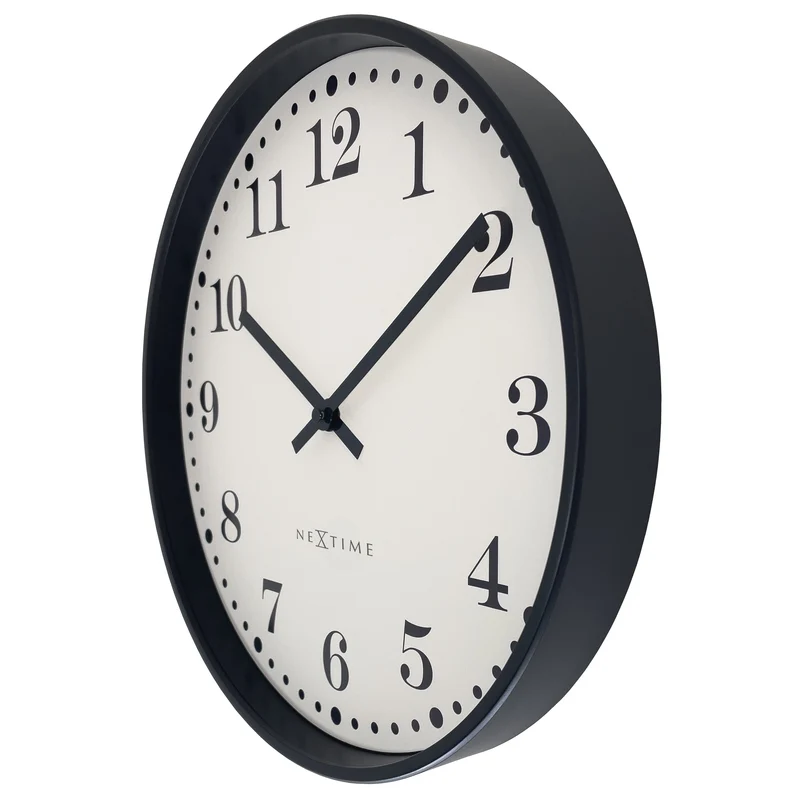 Wall clock 30cm-Silent-Black/White-Plastic-NeXtime 'Dickens'