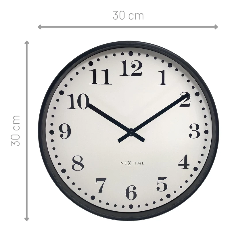 Wall clock 30cm-Silent-Black/White-Plastic-NeXtime 'Dickens'