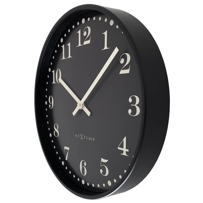 Wall clock 30cm-Silent-Black/White-Plastic-NeXtime 'Dickens'