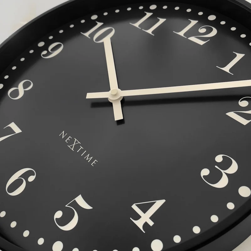 Wall clock 30cm-Silent-Black/White-Plastic-NeXtime 'Dickens'