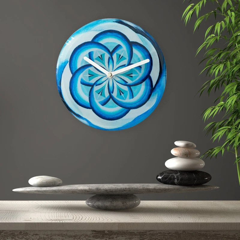 Table/Wall clock 20cm - Silent - Blue - Tempered Glass - "Cosmo Table"