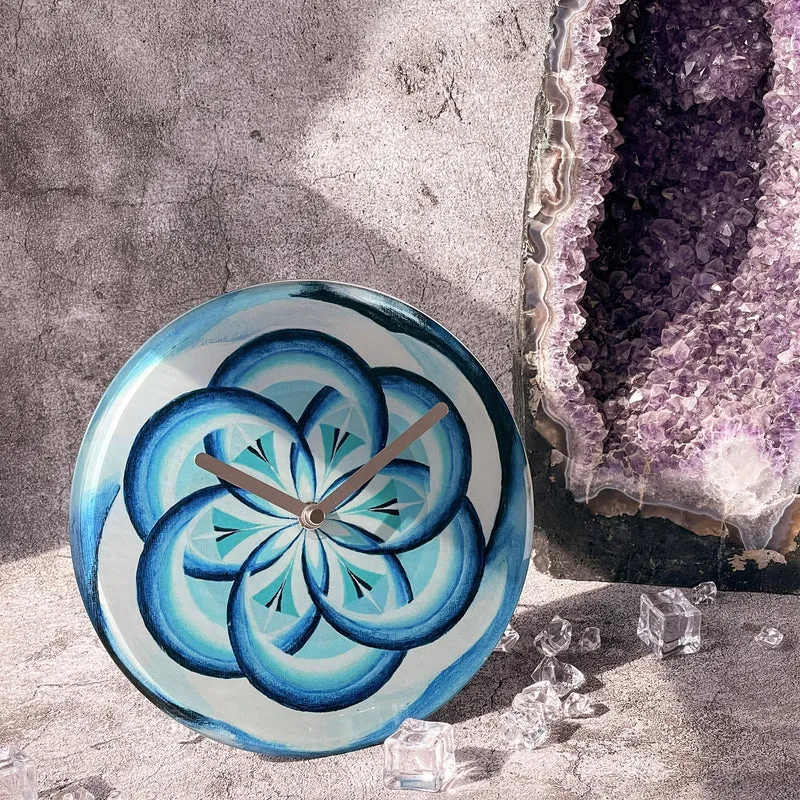 Table/Wall clock 20cm - Silent - Blue - Tempered Glass - "Cosmo Table"