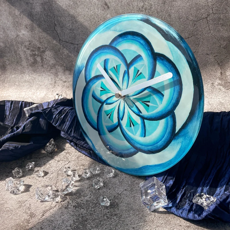 Table/Wall clock 20cm - Silent - Blue - Tempered Glass - "Cosmo Table"