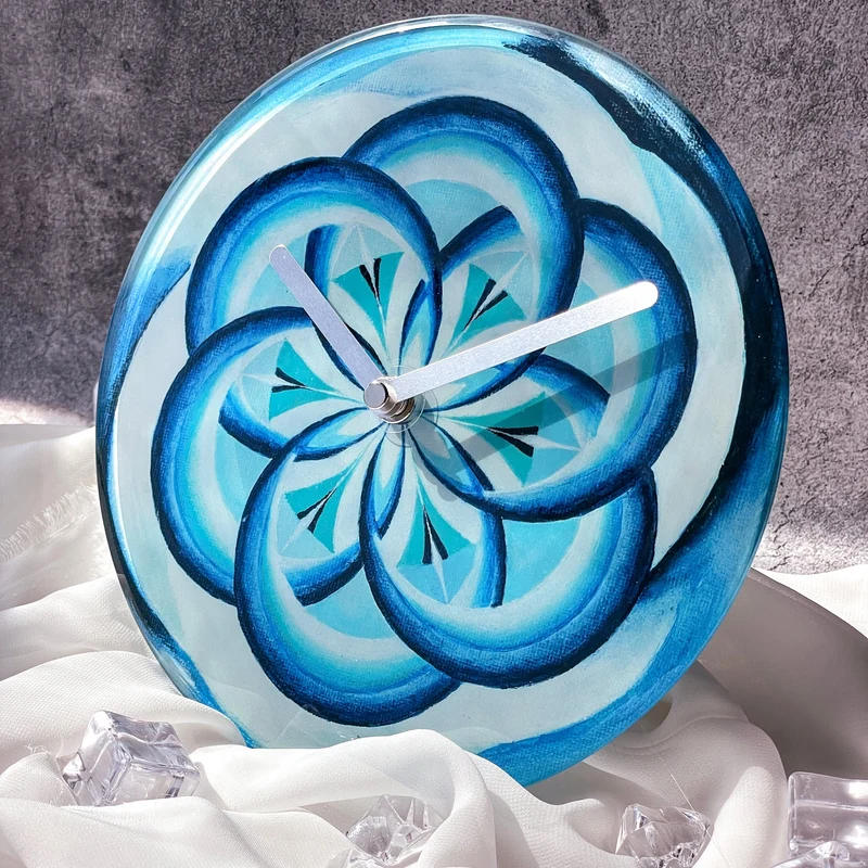 Table/Wall clock 20cm - Silent - Blue - Tempered Glass - "Cosmo Table"